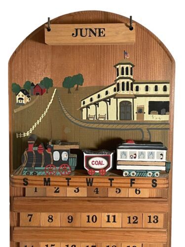 Vintage Folk Art Perpetual Wood Tile Calendar The Pine Connection 1991 Complete 海外 即決