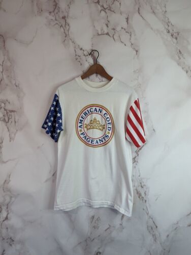 Vintage 90s T Shirt Men Small Single Stitch White American Flag Coed Pageant 海外 即決