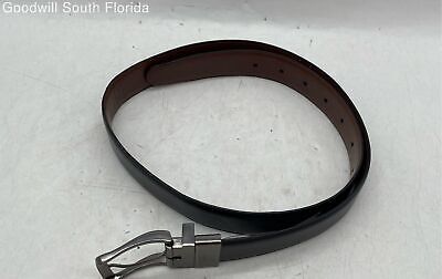 Perry Ellis Mens Black Brown Leather Single Tongue Buckle Dress Belt Size 32 海外 即決