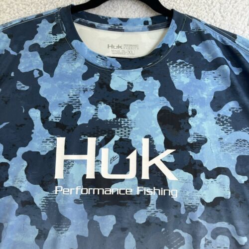 代引き不可 Huk Performance Fishing Shirt Men´s size XL Long Sleeve Navy and  light Blue 海外 即決