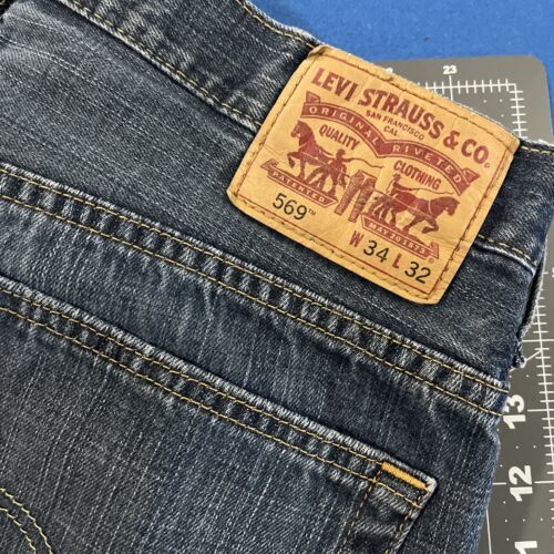 店舗良い Levi's 569 Men's 34x32 Loose Straight Fit 100% Cotton Denim Blue Jeans  海外 即決