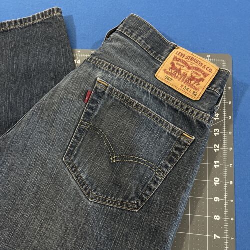 店舗良い Levi's 569 Men's 34x32 Loose Straight Fit 100% Cotton Denim Blue Jeans  海外 即決