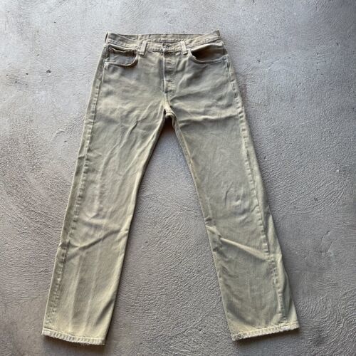 強い雪 Levis Jeans Mens 33x32 Beige 501 XX Button Fly Denim Pants Khaki Tan  Western 海外 即決