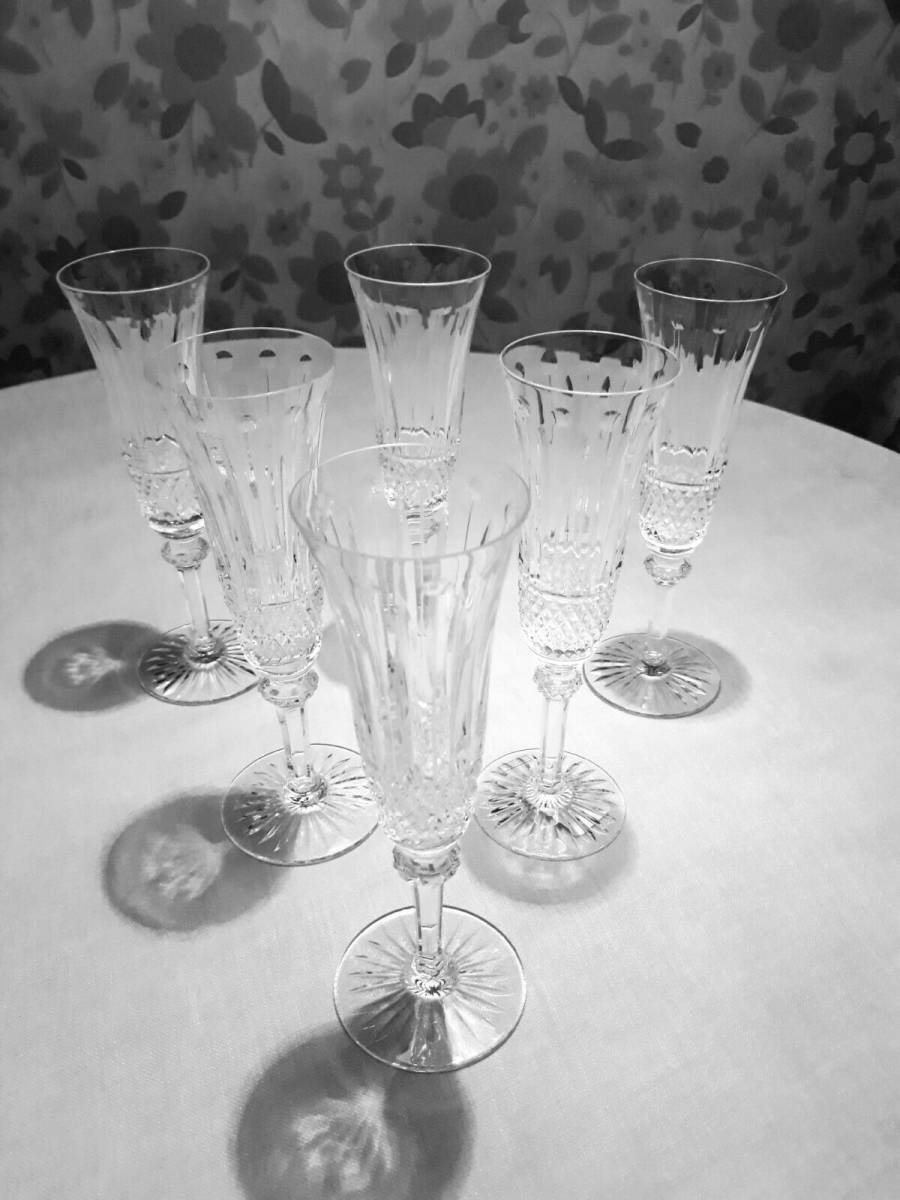 6 Saint Louis Tommy Crystal Champagne Flutes. (1/2 doz.) 海外 即決