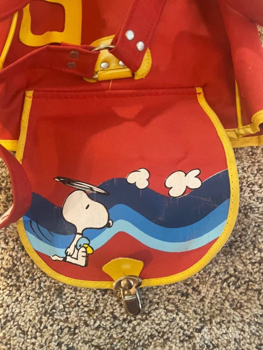 Vtg Peanuts Snoopy Woodstock Red Canvas Backpack United Feature Syndicate 1965 海外 即決