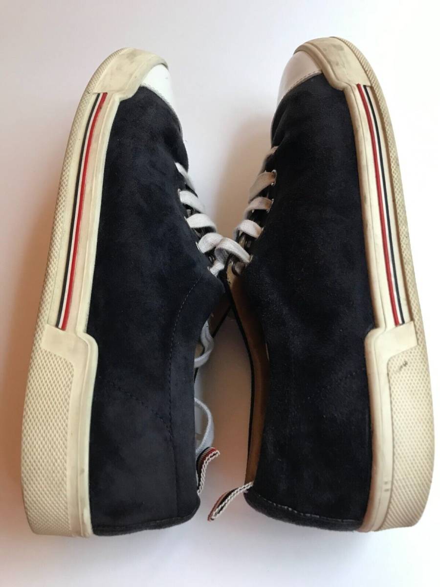 Thom Browne Navy ブルー Low Top Suede レザー スニーカーs, 25.5cm(US7.5) (US) 39 (EUR) 海外 即決