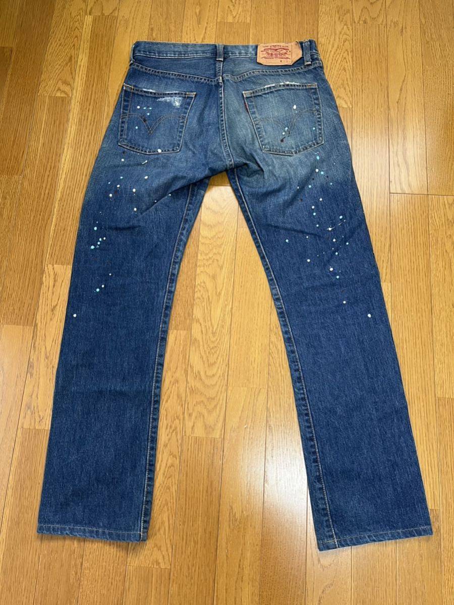 【雰囲気◎】LEVI’S 505 デニム 30インチ リーバイス デニムパンツ ジーンズ インディゴ ペンキ 赤耳送料無料 古着 美中古 復刻 日本製_画像3