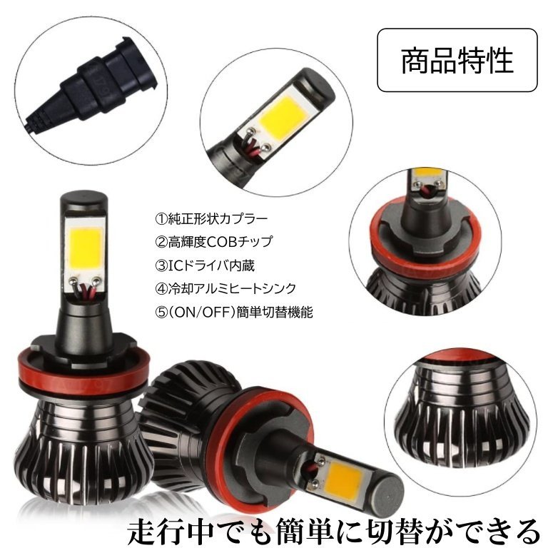 走行中2色切替可能 ホワイト イエロー 高輝度 LEDフォグランプ LEDフォグ バルブ HB3 HB4 DC12V 車_画像3