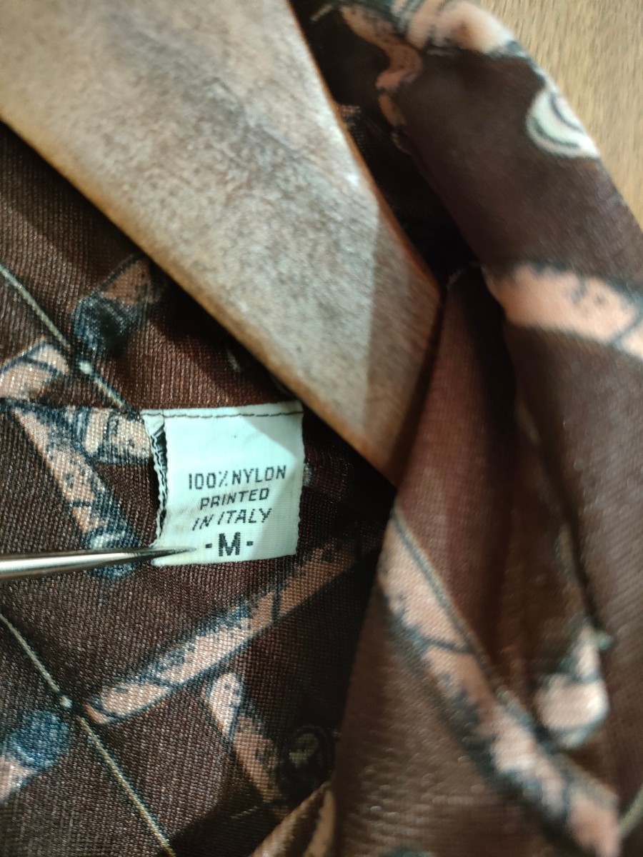 70s ナイロンプリントオープンカラーシャツ 　M ブラウン ビンテージ_画像9
