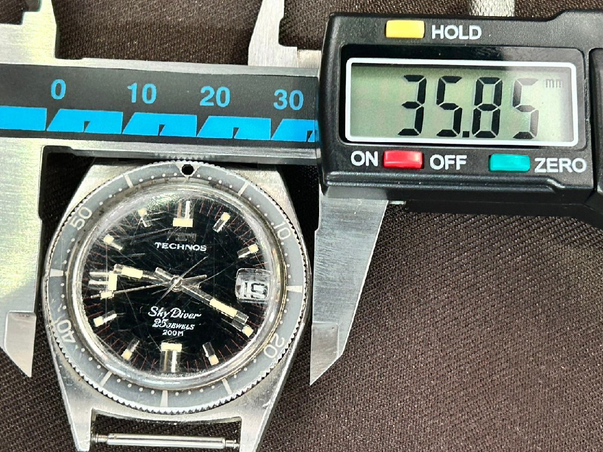 1円～【稼働品】TECHNOS テクノス★SkyDiver 25 JEWELS★200M メンズ★デイト 自動巻き フェイスのみ RA-08_画像5