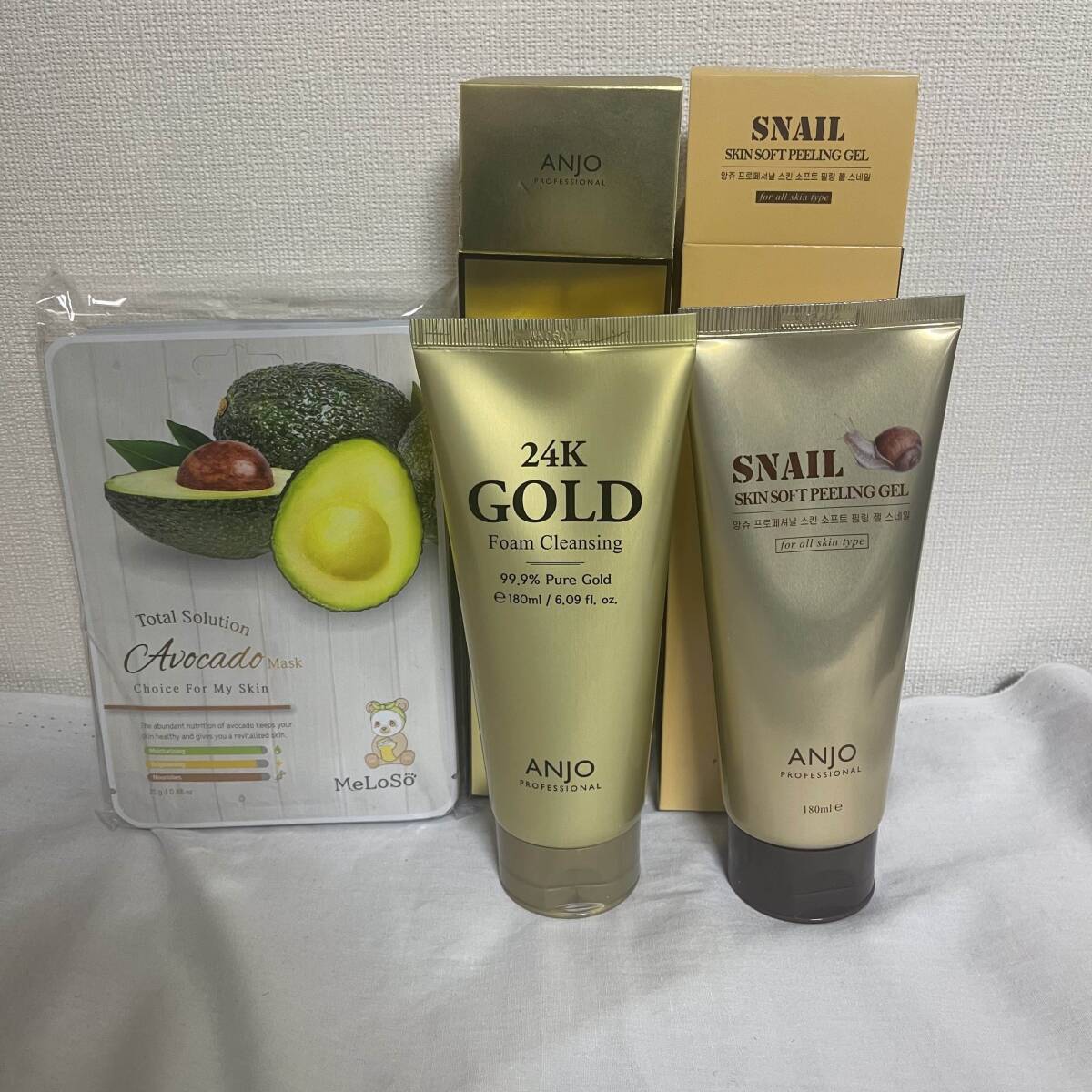 アンジュ アンジョ 韓国コスメセット ANJO 24K GOLDクレンジング SNAIL SKIN SOFT PEELING GEL おまけでアヴォカドマスク_画像1