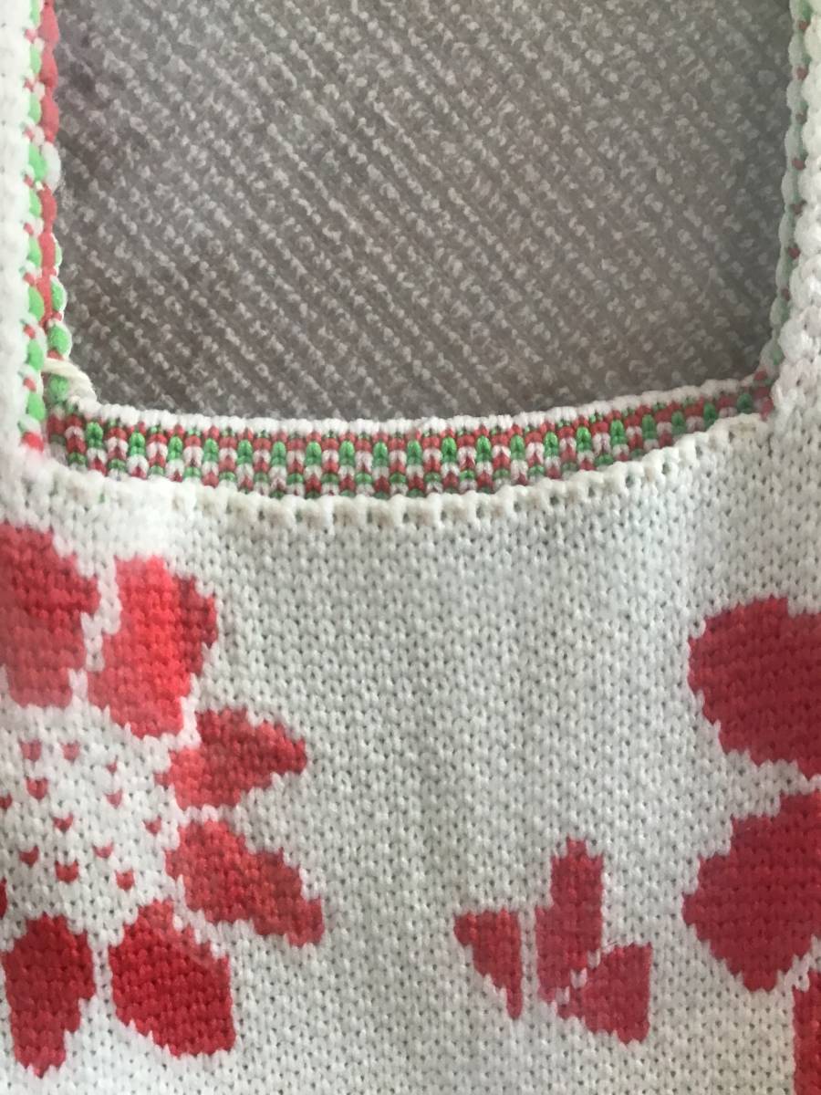 新品　未開封　未使用　MASCLUB knit marche bag ニット　マルシェバッグ　トートバッグ ニットバッグ　ランチバッグ　かわいいお花柄　_裏面もかわいい柄です