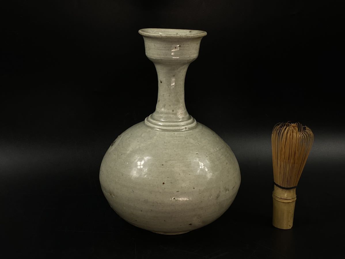 【福蔵】李朝 徳利 白磁 花瓶 古玩 骨董 古美術 時代物 高21cm
