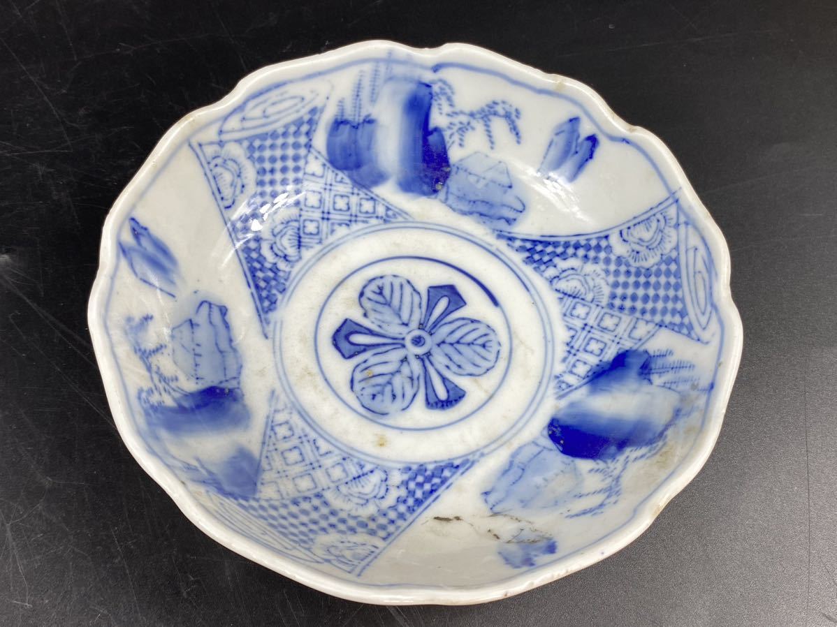 [ luck warehouse ] Taisho period old Imari small plate 5 sheets blue and white ceramics seal hour substitute article diameter 14.7cm
