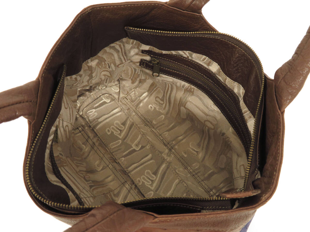 15303 美品 IBIZA イビサ 高級 オーストリッチ レザー ツギハギ パッチワーク チャームポーチ トートバッグ ハンドバッグ 鞄 マルチカラー_画像8