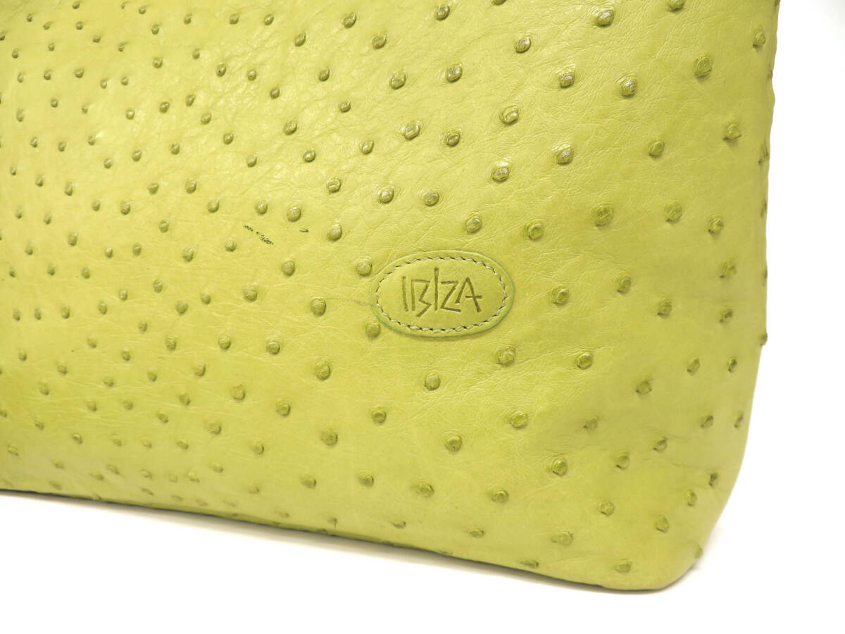 15310 美品 IBIZA イビザ 高級 オーストリッチ フルポイント レザー トートバッグ ハンドバッグ 鞄 薄緑 グリーン 日本製 保存袋 財布付き_画像2