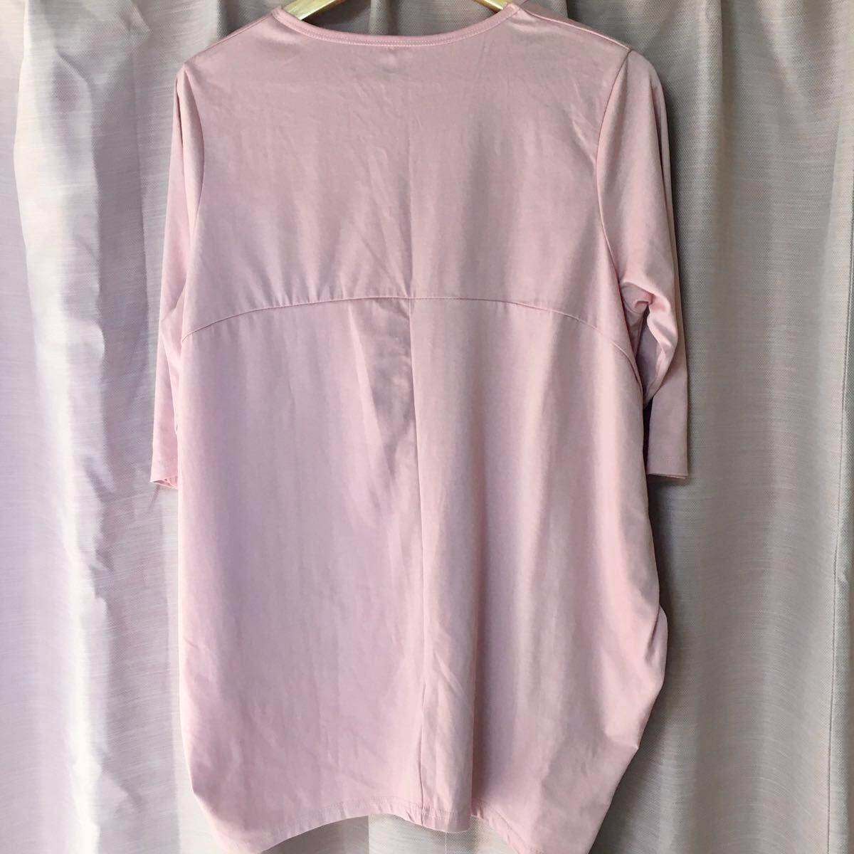 ハッピーマリリン 未使用 ピンク Tシャツ ロンT 大きいサイズ 七分袖 チュニック コクーンシルエット
