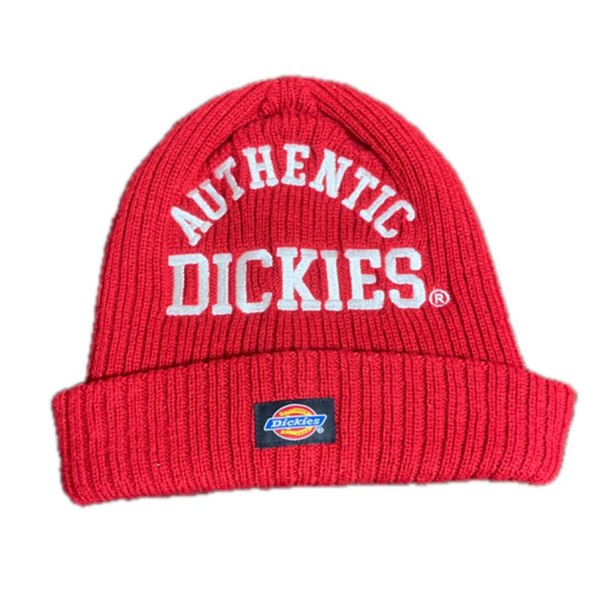ディッキーズ ニット帽 レッド フリーサイズ - 帽子