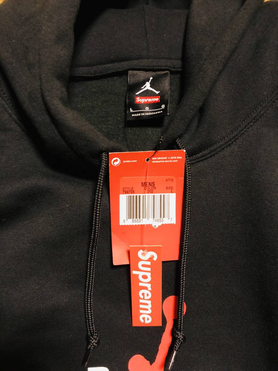 Supreme×Jordan ‘Hooded Sweatshirt’ シュープリームxジョーダン フーディープルオーバー ブラック Size L (未使用品)の画像4