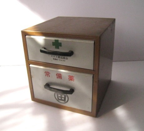 レトロ　スチール　常備薬ケース　お薬箱　メディカルBOX　２段　サイズ：約22×23×H24㎝/22N2.1-1_画像1