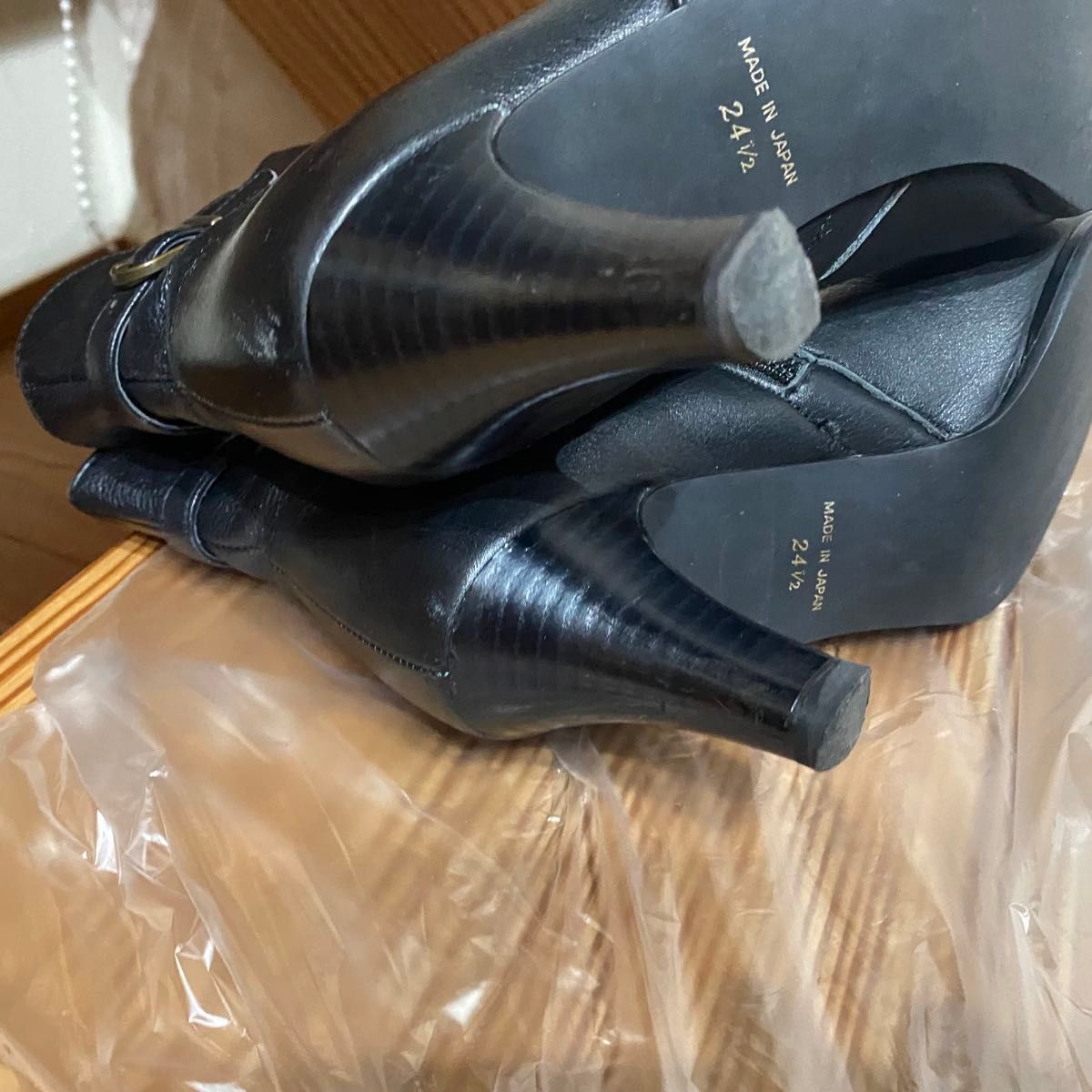 24.5cm 卑弥呼 ブラック 本革 ブーツ ショートブーツ ベルテッドブーツ