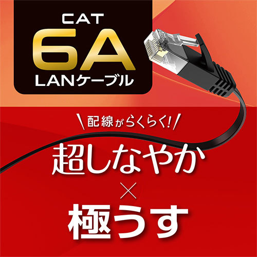 MCO CAT.6A LANケーブル フラット ブラック 10m C6A-F10BK /l_画像2