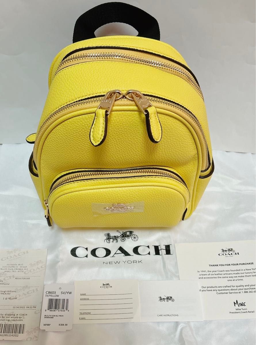 【最終値下げ】COACH リュック レザー ミニ コートC8603 イエロー フォローしてください ※お値下げＮＧ