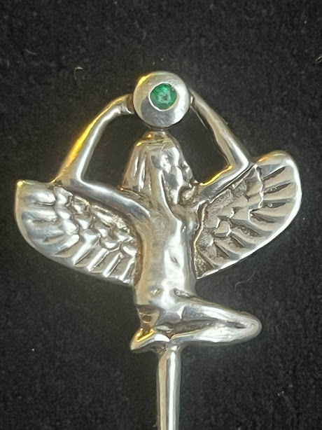  rare hand made a Mu z( woman god ) pendant top SILVER original silver product natural emerald 0,12ct coke spoon 