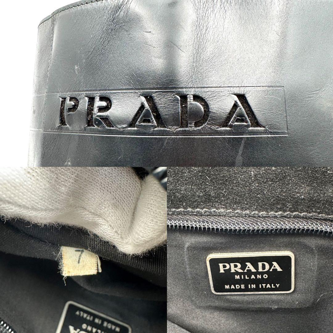 《美品》正規品 PRADAプラダ メンズ ビジネス ロゴ型抜き カットワーク レザー トートバッグ ビジネスバッグ A4 ブラック 肩掛け_画像9