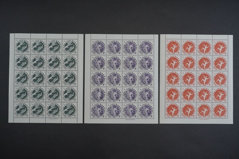 (k403)日本切手 1961年~1964年オリンピック東京大会募金 未使用20面シート 第1次2次3次4次5次6次全20種完 極美品ヒンジ跡なし保存状態良好_画像5
