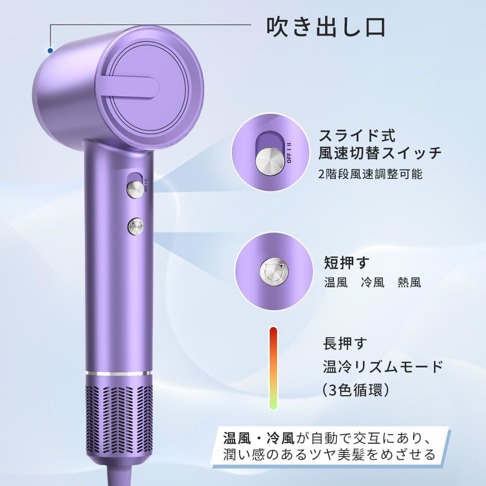 YOUMAY ドライヤー 大風量ヘアドライヤー 2億高濃度 マイナスイオン1300W 大風量 速乾 高浸透 恒温 ヘアケア 冷風 温風 熱風 冷風熱風