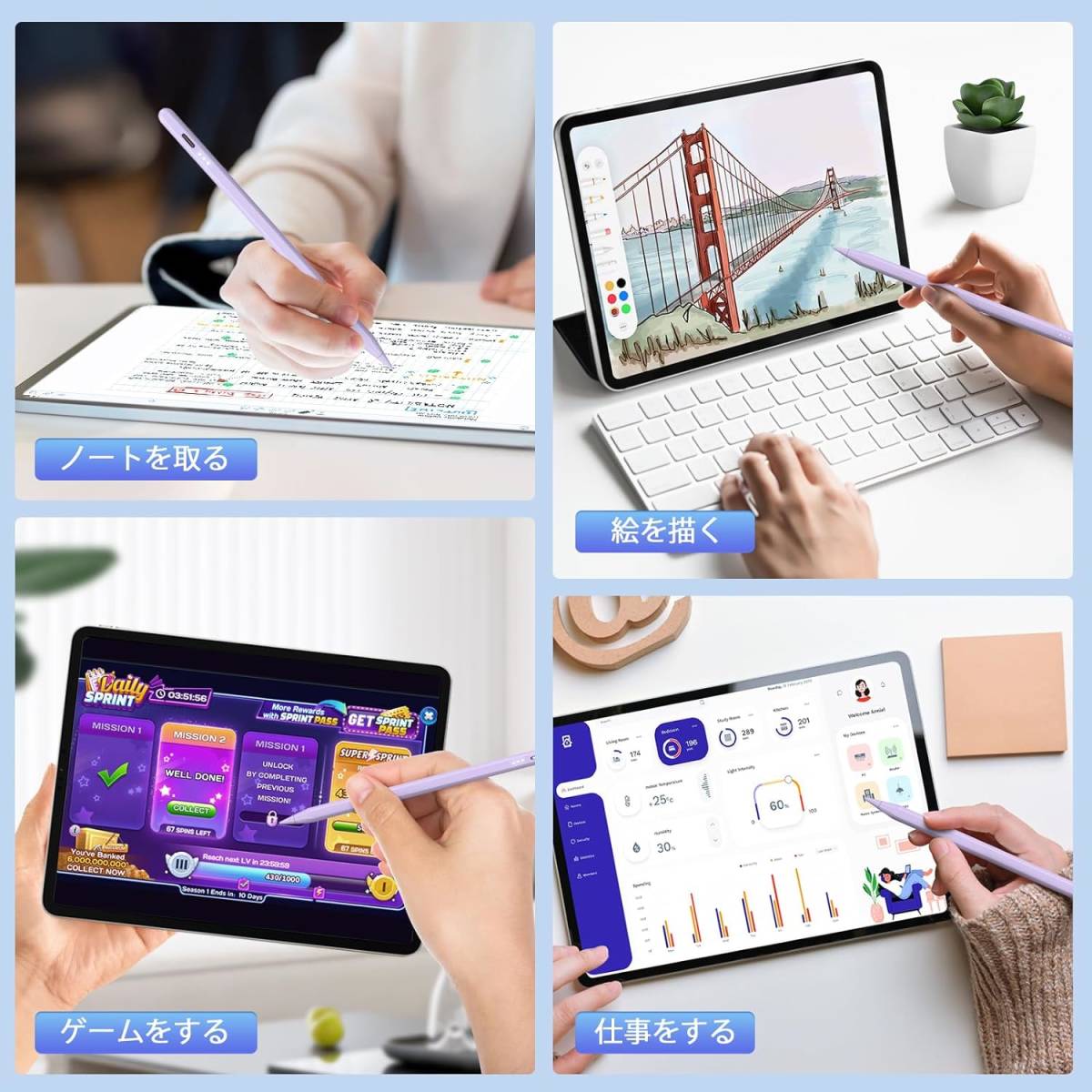 iPad 2018-2023用ペンシル 15分急速充電 Mixoo iPadペンシル タッチペン パームリジェクション/高感度/磁気吸着/傾き感知 (パープル) _画像8