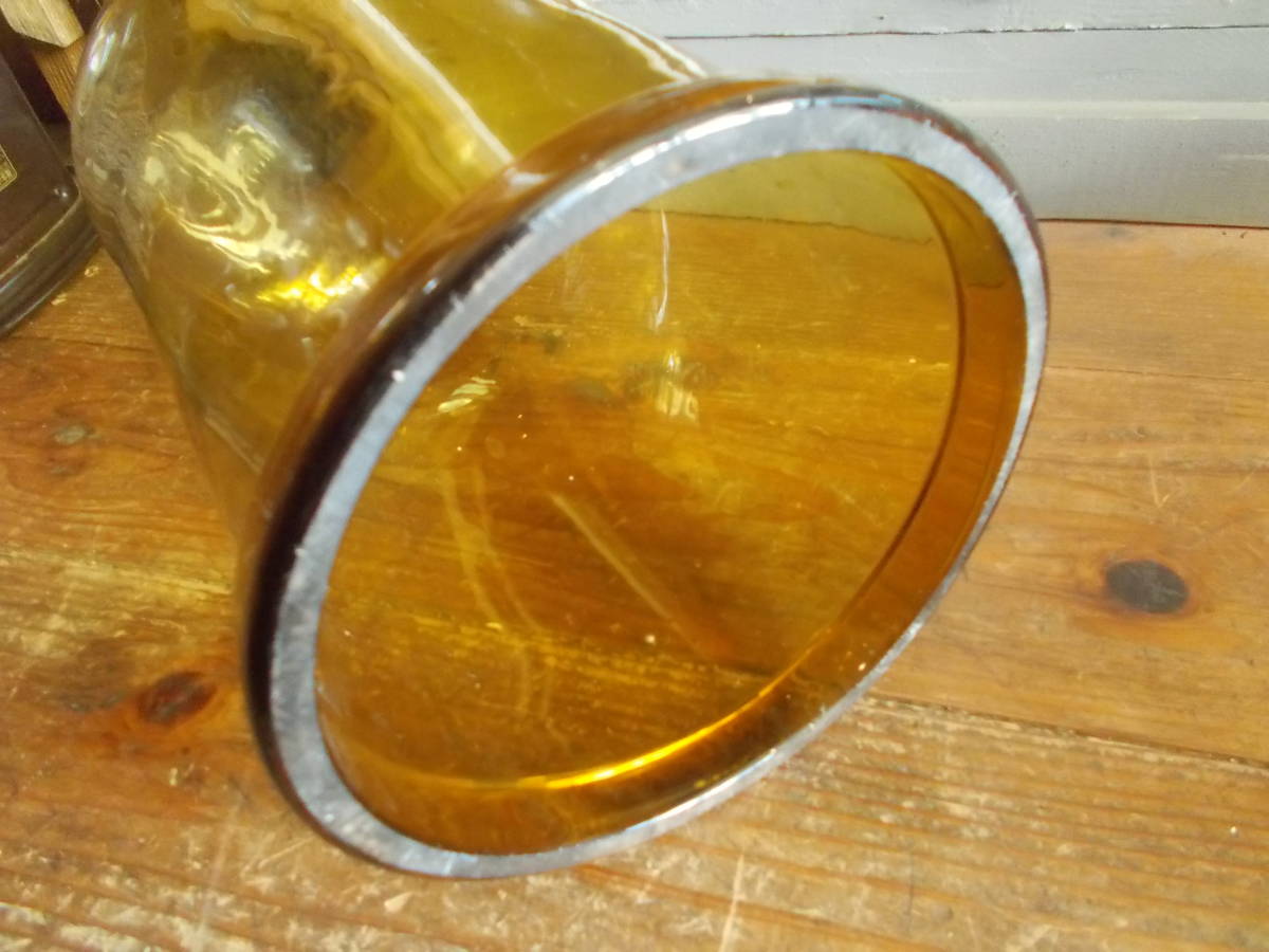 飴色の標本ガラス瓶 アンバーガラス 大きなガラスドーム 気泡ガラス 理科実験器具 古道具 アンティーク インダストリアル_画像4
