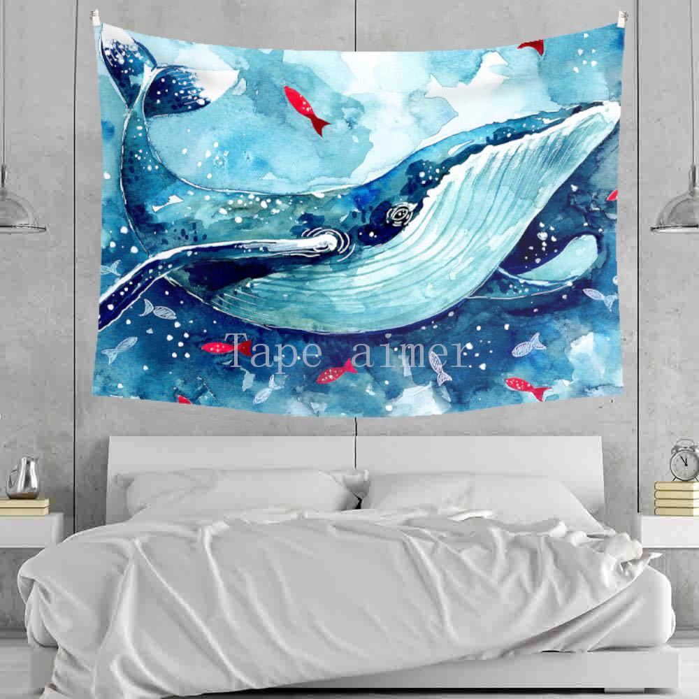 タペストリー クジラ 金具付 イラスト 魚 水彩画 水 模様替 壁掛け F58_画像6
