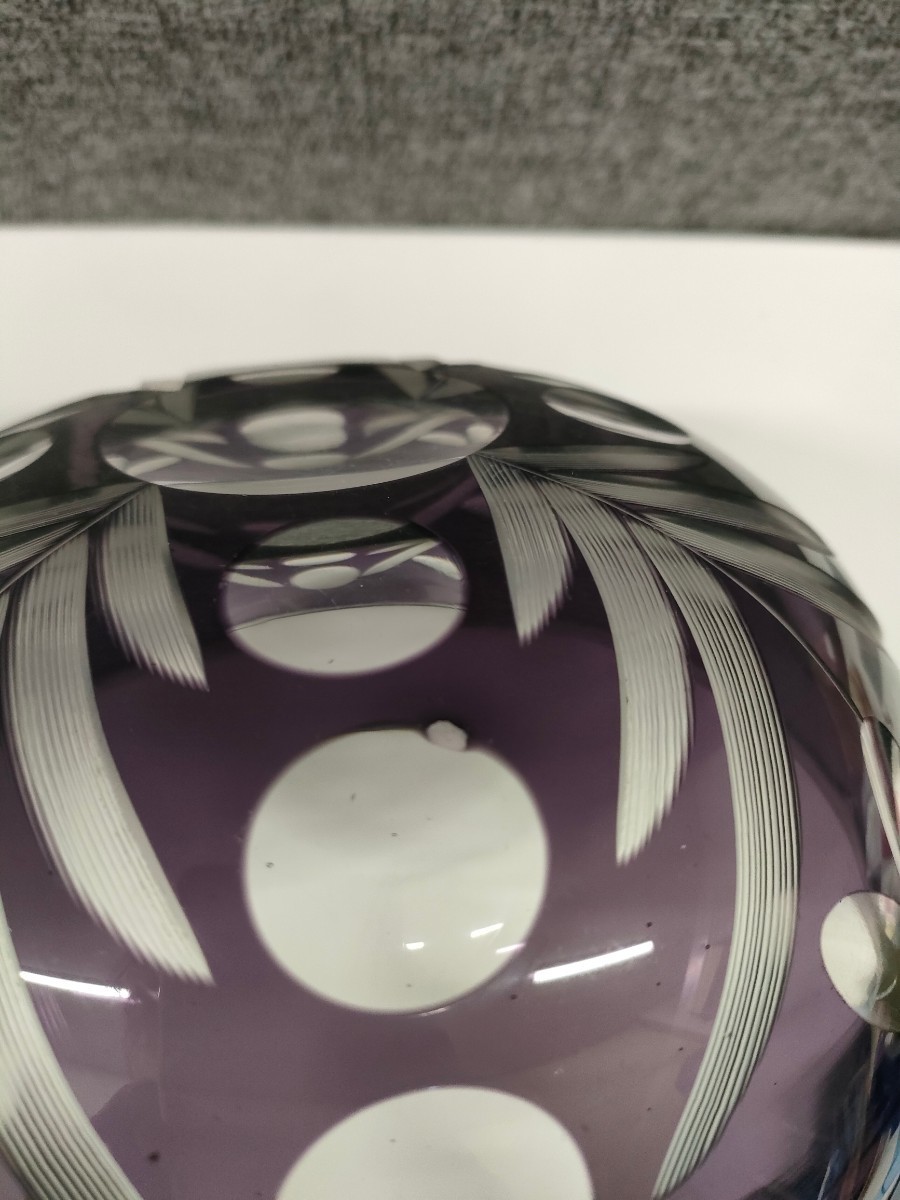 ◎0602/0712 切子　ウラン　ガラス鉢　和ガラス　カットガラス　紫　※同梱不可_画像8