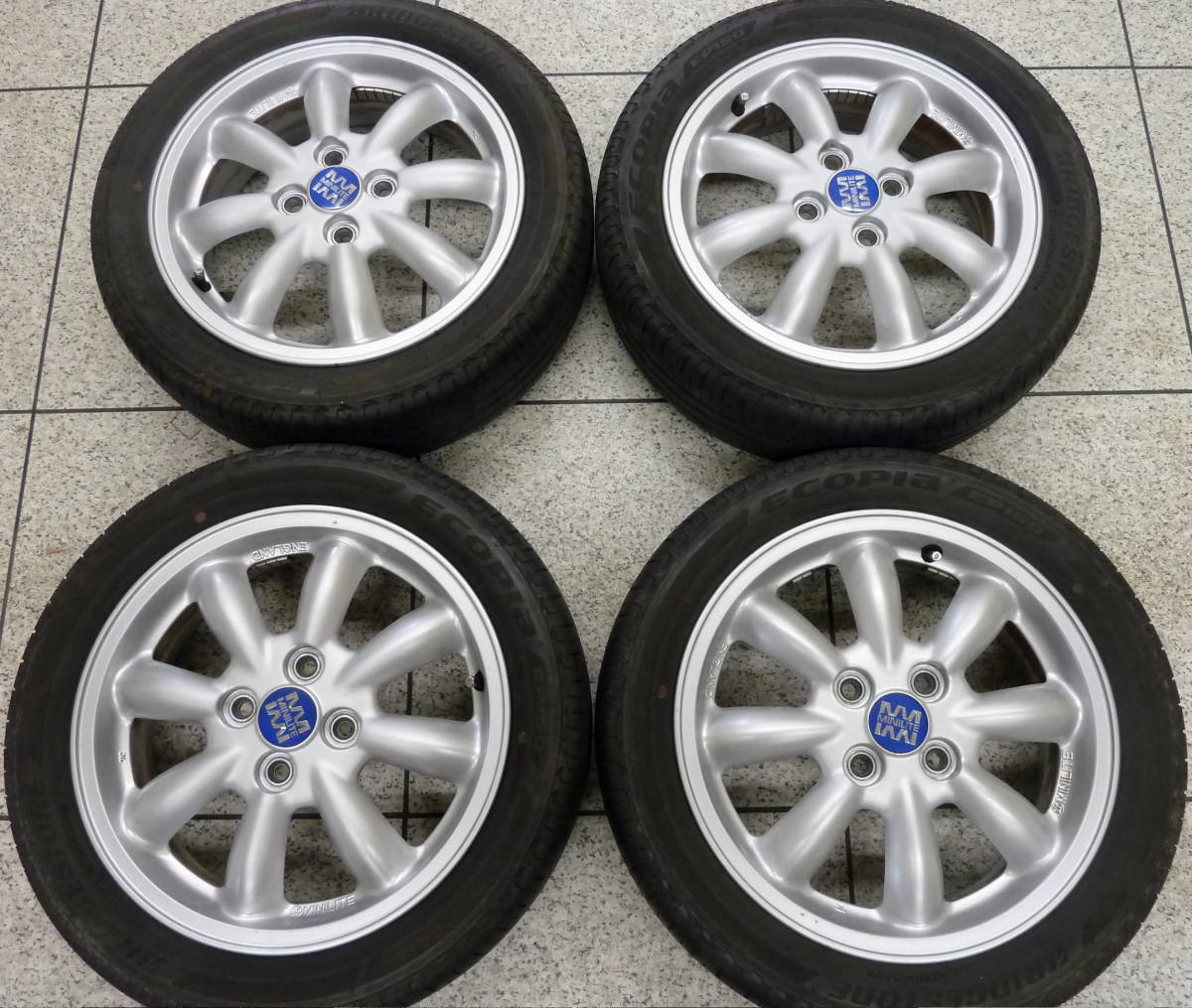 ●2402-153 ダイハツ L650S ミラジーノ 純正アルミ MINILITE ミニライト 4.5J 15in +45 PCD100 165/55R15 4本 ウェイク ミラココア エッセ_画像1