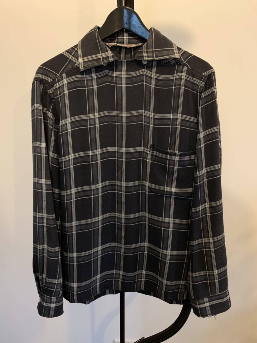 スペシャル　50s60s ブラックレーヨン　ピーターパンシャツ　オンブレ　チェックシャツ マクレガー　長袖シャツ 黒