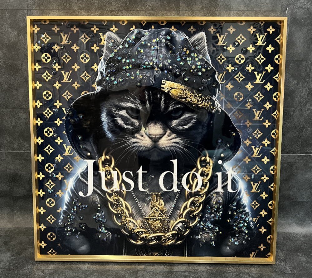 新品　送料無料　CRYSTAL ART　オマージュアート　プレゼント　ギフト　新築祝　空間をラグジュアリーに彩るアートパネル　猫　ねこ　ネコ