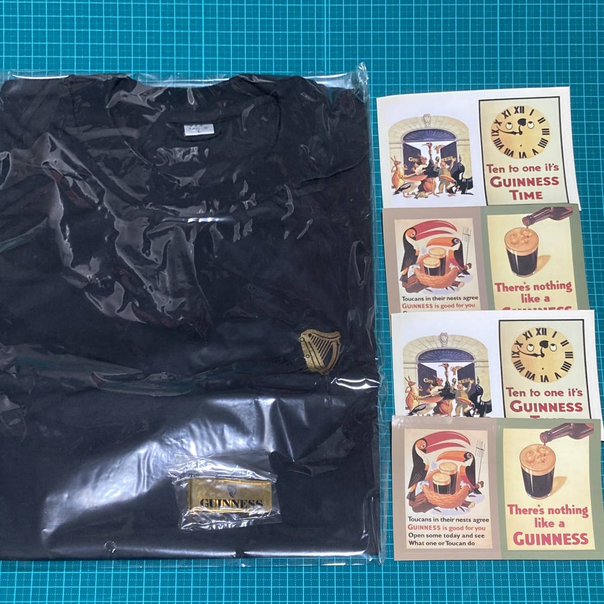 新品未使用 GUINNESS ギネスビール ロゴ ラベル Tシャツ ノベルティ Lサイズ ステッカー2枚 マネークリップ1個_画像2