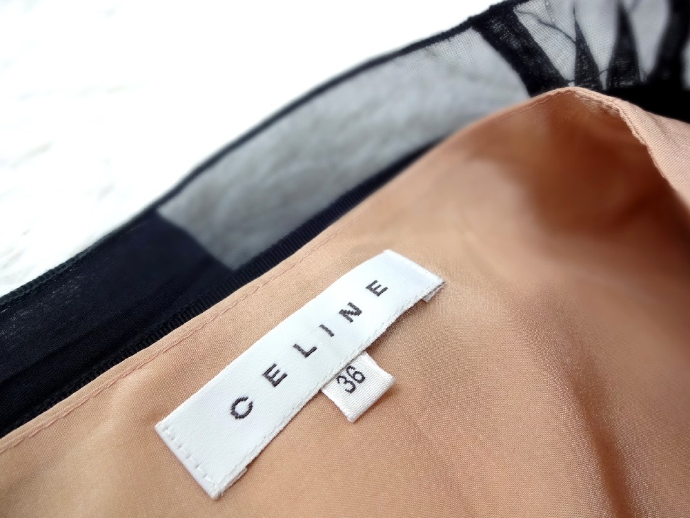 美品◆フランス製 CELINE / セリーヌ オーガンジーランダムプリーツ レイヤードフレアースカート シルク 36の画像8
