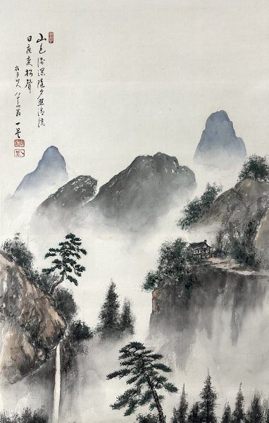 Yahoo!オークション - 【真作】山近一星「淡彩山水」掛軸 絹本 Yahoo!オークション - 【真作】山近一星「淡彩山水」掛軸 絹本