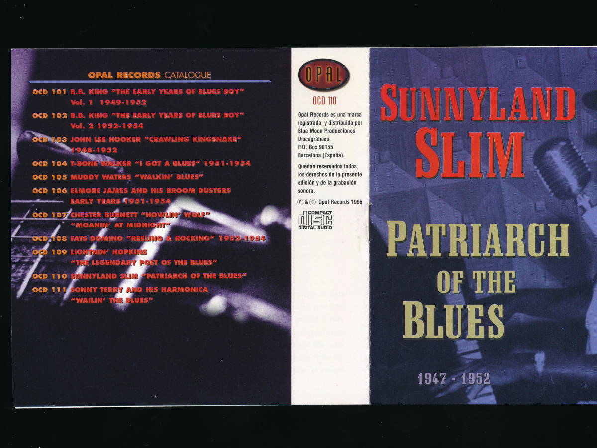 ☆SUNNYLAND SLIM☆PATRIARCH OF THE BLUES☆1995年輸入盤☆OPAL RECORDS / BLUE MOON OCD 110☆_画像5