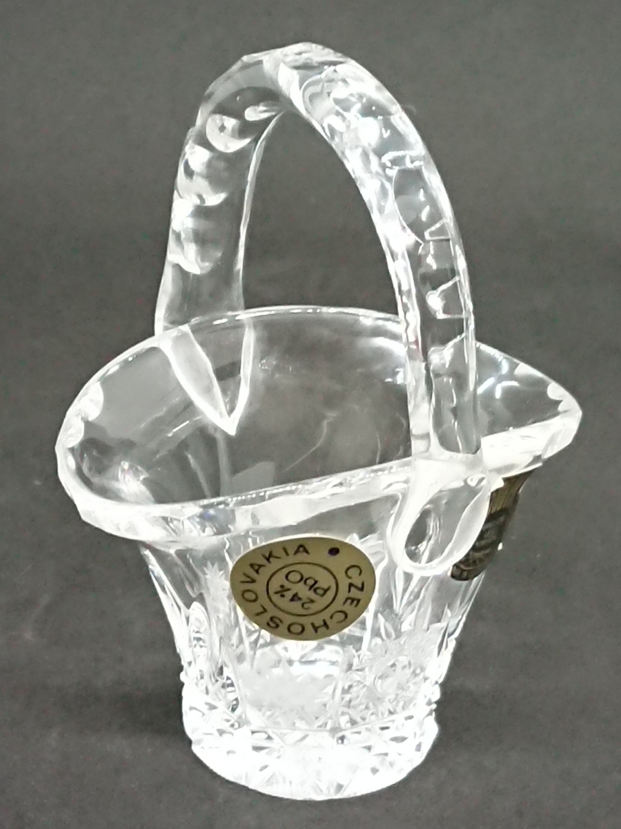 WEB限定カラー ボヘミアガラス チェコスロヴァキア 1980年代 小物入れ バスケット 500PK 工芸ガラス