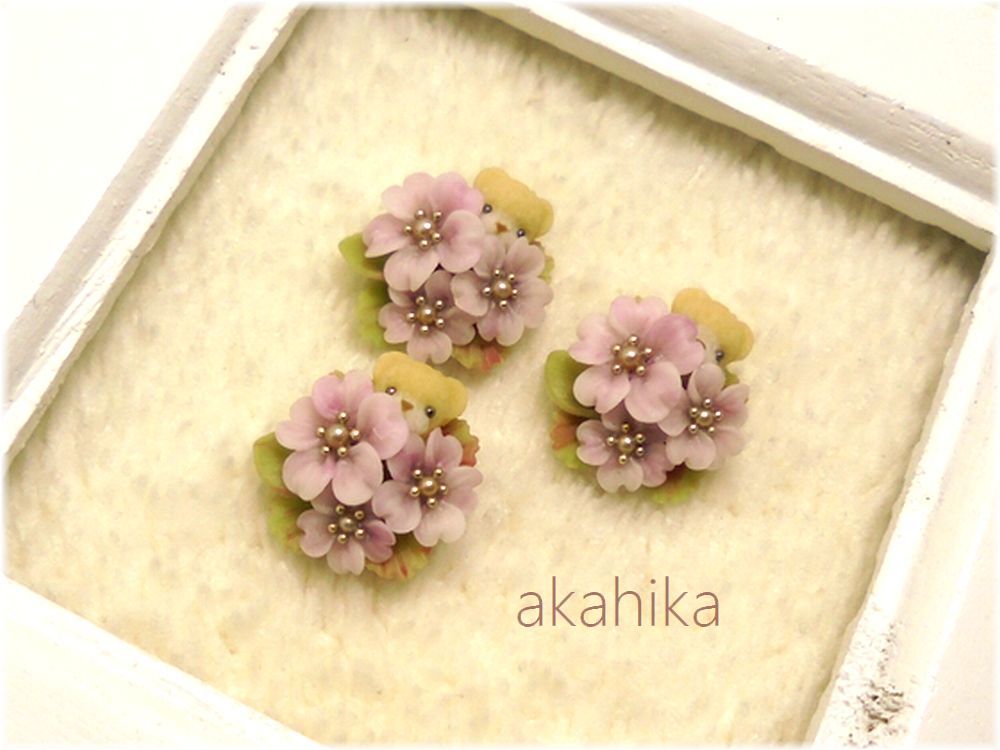 akahika*樹脂粘土花パーツ*ちびくまブーケ・桜・さくら・サクラ・ピンク_画像1