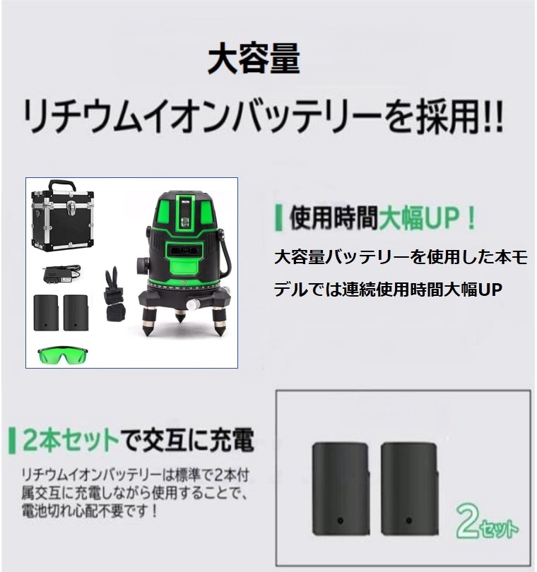 5ライン6点　グリーンレーザー墨出し器/墨出器/水平器/測定器/墨出し機/水準器/墨だし器/自動補正機能/ 高輝度 高精度/　三脚付き_画像7