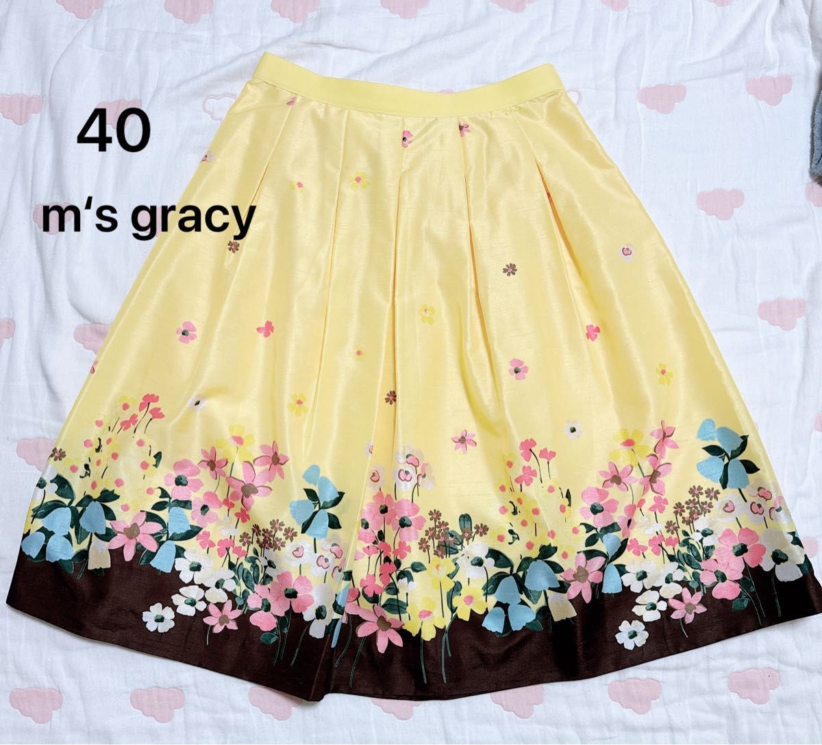 美品】M'S GRACY/エムズグレイシー　フレアタックスカート　花柄　40 ひざ丈 花柄 ボトムスレディースファッション