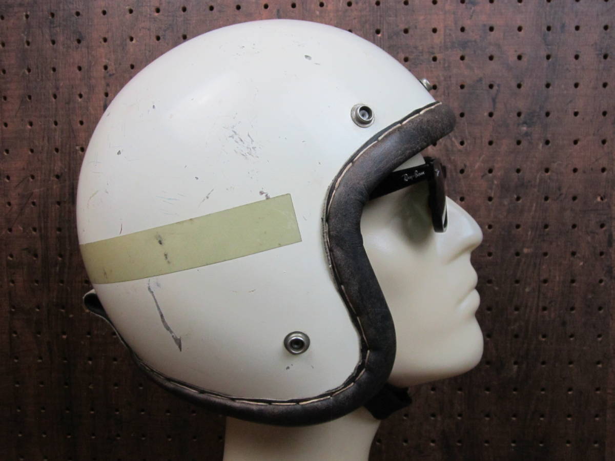 60s that time thing *HA R-7M jet helmet leather to coil rim hirotake ARAI Vintage white [S size 55cm~57cm]ARAI R-1 BELL 500TX
