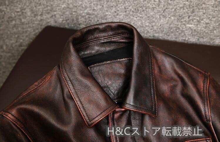 レザージャケット アメカジ　バイクジャケット　上品　ユーズド加工　本革 牛革　高級　ライダースジャケット 　革ジャン Ｓ～6XL_画像9