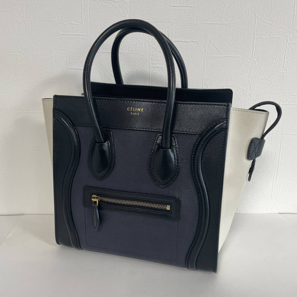 セリーヌ ラゲージ ハンドバッグ ナノ レザー ネイビー ショッパー CELINE