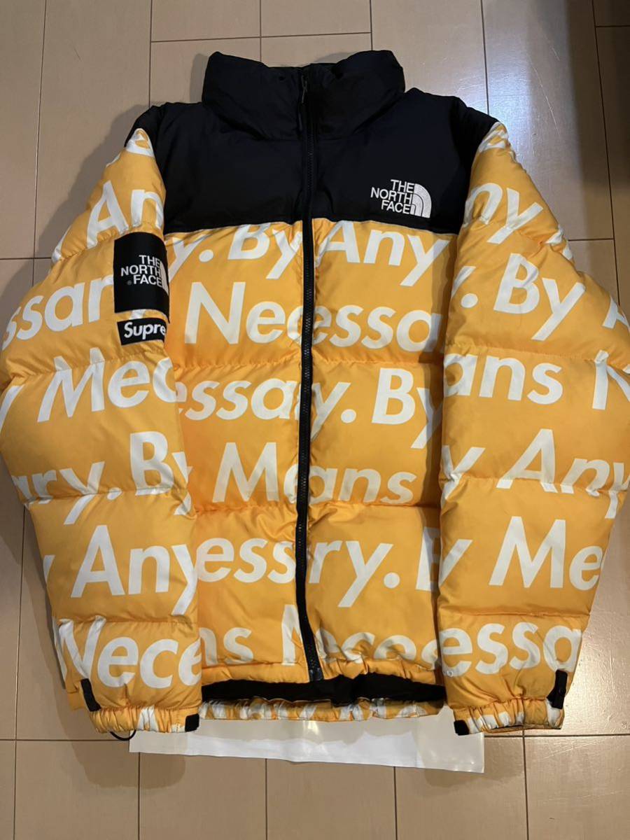 supreme THE NORTH FACE ノースフェイス 15AW Nuptse Jacket By Any Means north face ジャケット　ダウン　XL 黄色　文字ヌプシ　ヌプシ_画像1